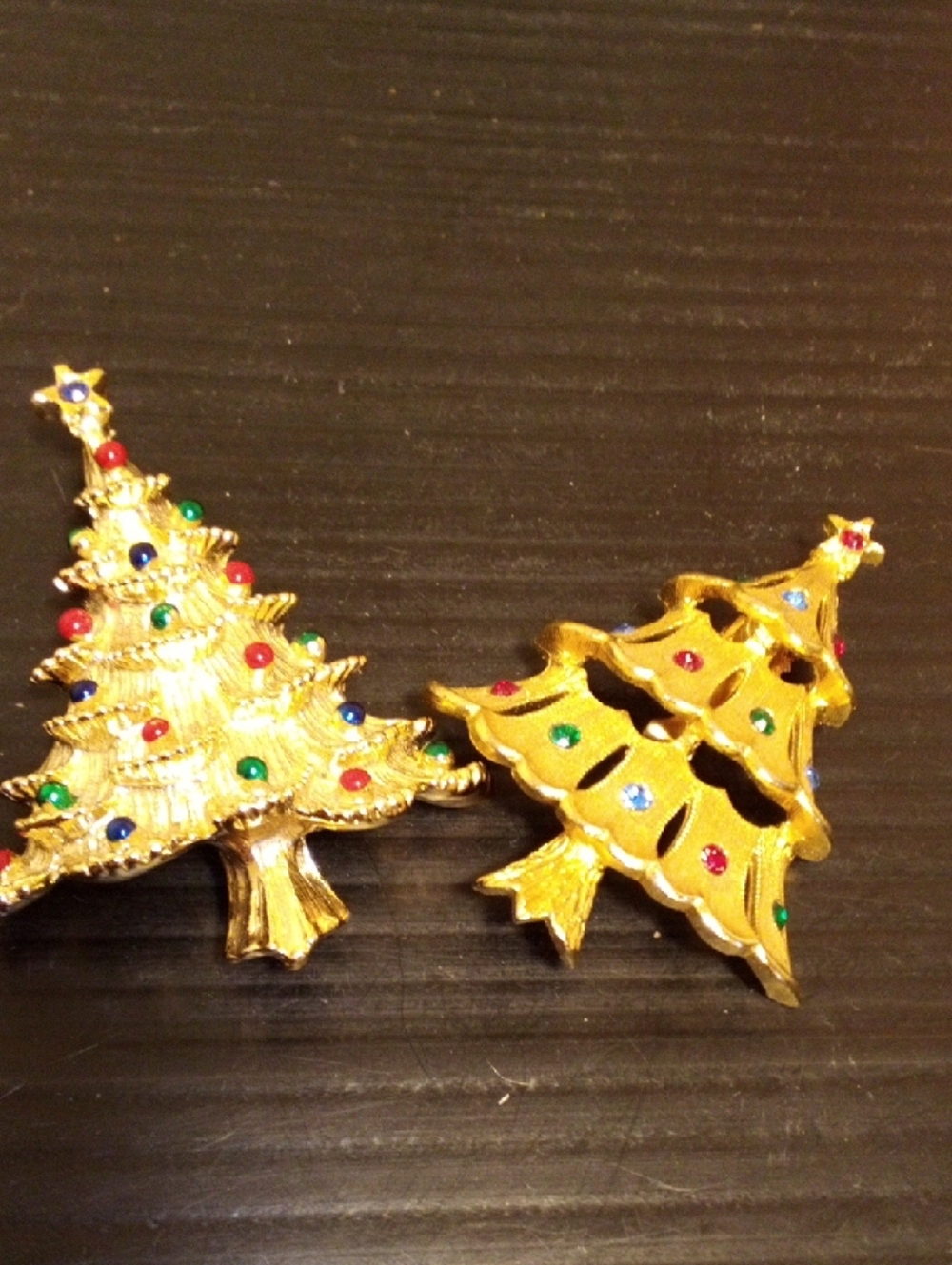 Vintage Christmas Tree Brooch Pin Set of 4 Gerrys Gold Tone Enamel Rhinestone